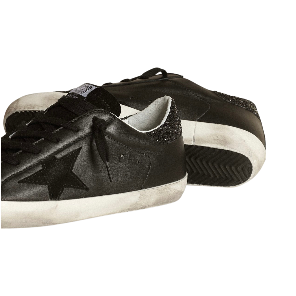 Golden Goose Super-Star Super-Star in black nappa with black star and glitter heel tab(Women's)