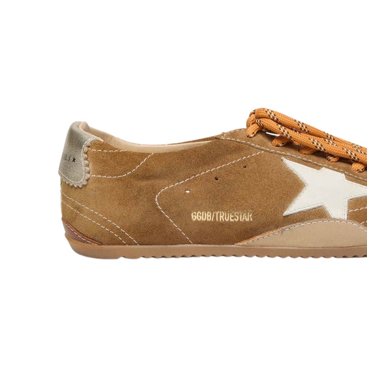 Golden Goose True-Star in tobacco-colored suede with white star and platinum heel tab(Women's)