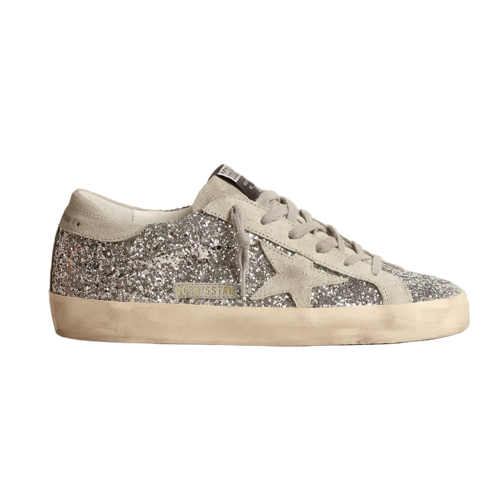 Golden Goose Super-Star Super-Star in silver glitter with ice-gray suede star(Women's)
