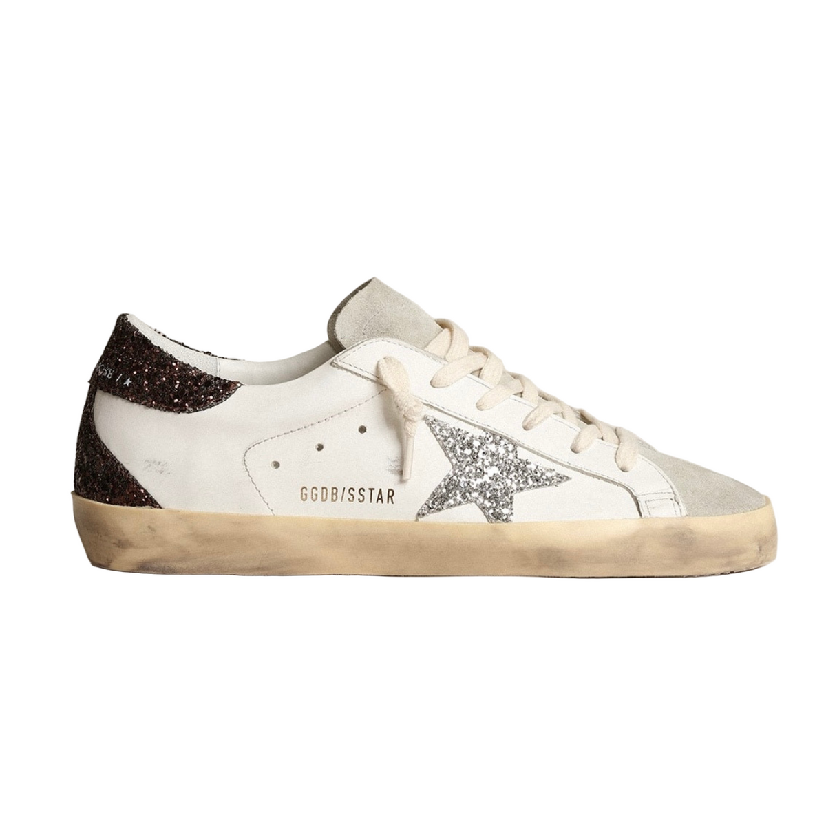 Golden Goose Super-Star with silver star and brown glitter heel tab(Women's)