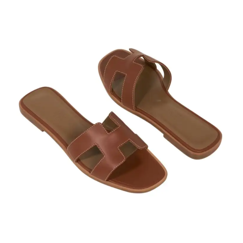 Hermes Sandal Flat Oran Gold Box Calfskin | Mightychic