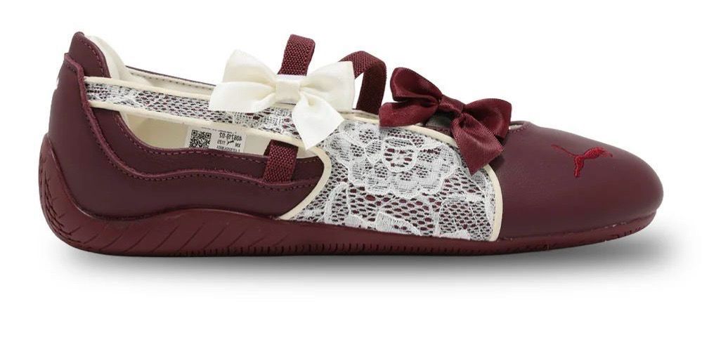 Puma Speedcat Ballet Lace sneakers in the Burgundy Cream or Ruby Shimmer colorway.